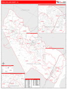 Prince William County, VA Digital Map Red Line Style